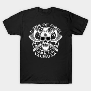 SONS OF ODIN - Viking Valhalla Thor Rune Valknut Axe Bearded Skull Men Gifts T-Shirt